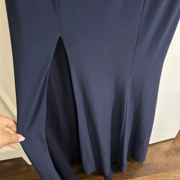 Aqua Formal One Shoulder Keyhole Navy Dress - Picture 5 of 6